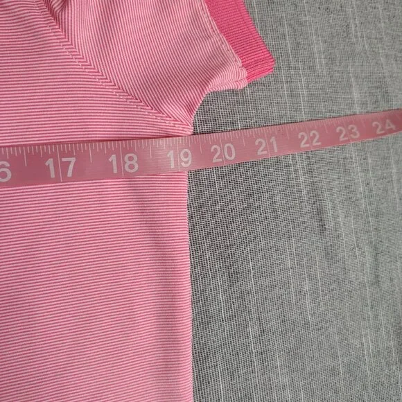 FJ Footjoy Shirt Womens Medium Pink White Striped Golf Polo First Tee PGA TOUR - Picture 9 of 11
